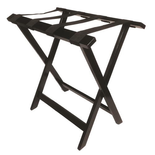 Flat Top Tall Wooden Luggage Rack, Espresso Finish with Black Straps